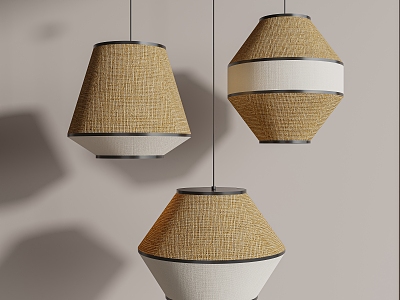 Quiet wind rattan chandelier 3d model