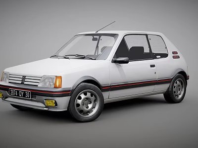White Classic Two Door Car With Red Stripes And Vintage Design 3d model