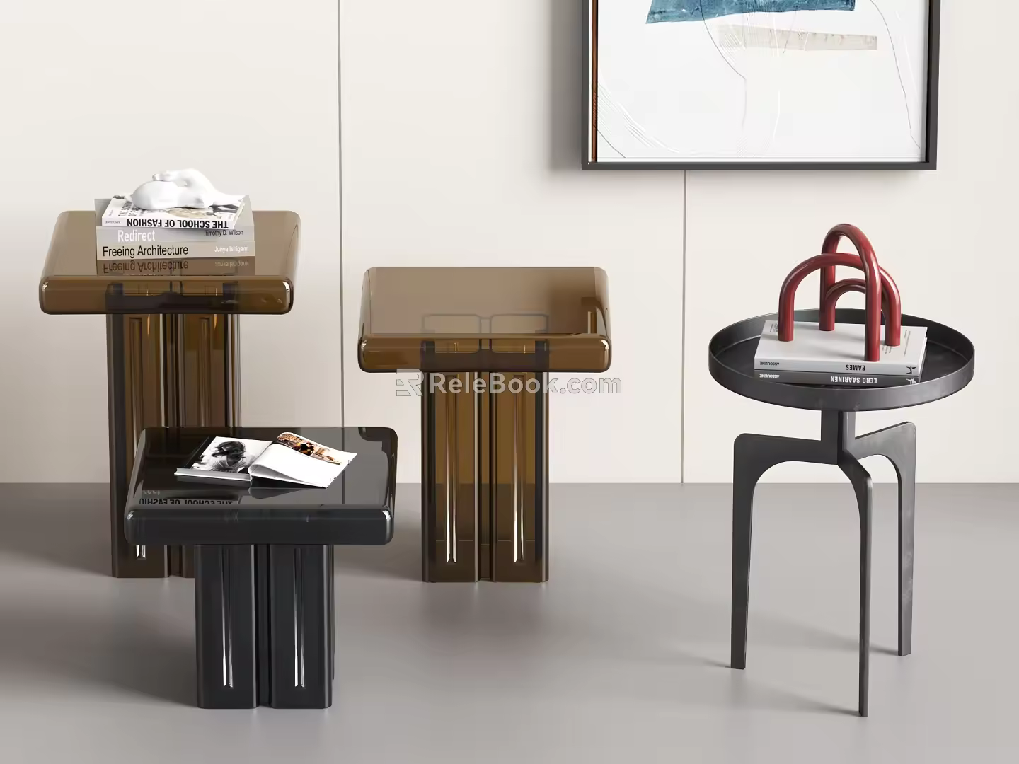 Modern Side Table Corner Table Small Coffee Table Ornaments Books 3d model