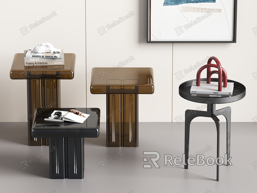 Modern Side Table Corner Table Small Coffee Table Ornaments Books model