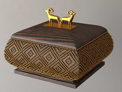 Elegant Decorative Ornament Set with Wooden Box Golden Sheep Figurines Geometric Patterns and Gold Accents 3d model