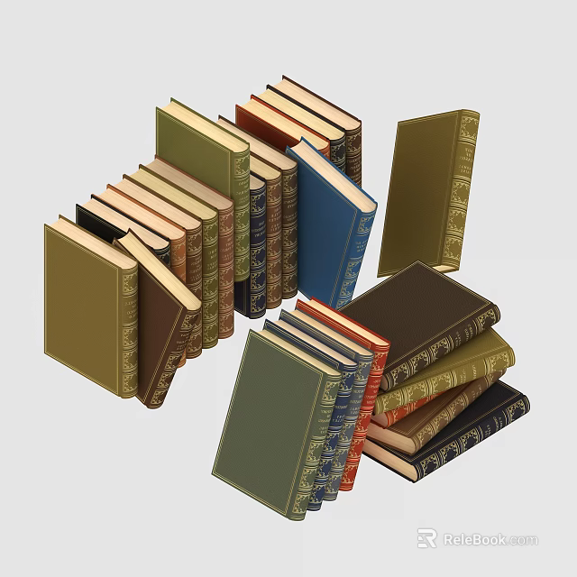 Colorful Hardcover Books Stacked And Scattered In Various Sizes With Classic Spine Designs 3d model 