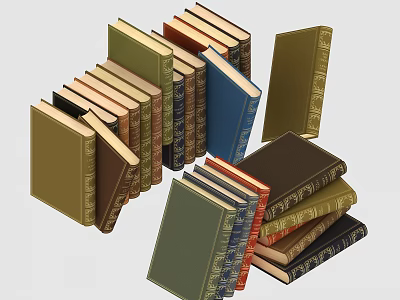 Colorful Hardcover Books Stacked And Scattered In Various Sizes With Classic Spine Designs 3d model