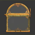 Ornate Golden Glass Chest With Decorative Frame And Intricate Carvings