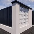 Modern Black Entrance Gate With Metal Fence White Wall And Gravel Ground