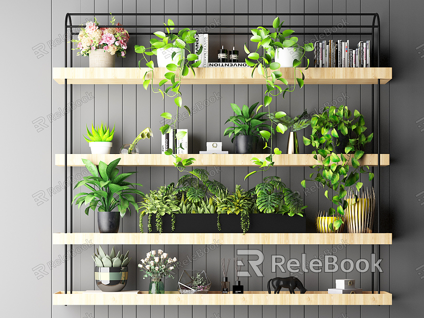 Modern Wall Shelf Partition Shelf Green Plant Ornaments Display Set model