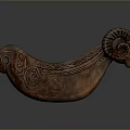 Wooden Ram Head Shaped Vessel With Carved Patterns For Daily Use