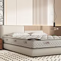 Modern Double Bed With Comfortable Mattress Light Colored Headboard And Wooden Panel Wall