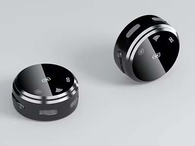 Dual Black Wireless Headphone Speakers With Round Design And Control Buttons 3d model