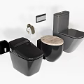 Modern Black Toilets With Toilet Paper Holder Brush Holder And Wooden Round Accessory