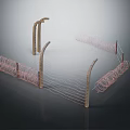 Modern Curved Fence Structure With Wooden Posts And Metal Mesh Design For Outdoor Areas