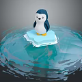 Cute Penguin Standing On Ice Floe With Blue Rippling Water Waves Around