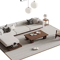 Modern Sofa Coffee Table Combination With Throw Pillows Accent Chair And Pendant Lights 3d model