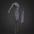 Gray Fitted Spaghetti Strap Dress On Mannequin With Hanging Garment