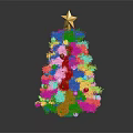 Red Artificial Christmas Tree With Golden Star Top And Colorful Decorative Balls