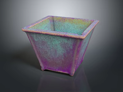 Square Flower Pot With Purple Green Gradient Glazed Finish For Home Garden Decoration 3d model