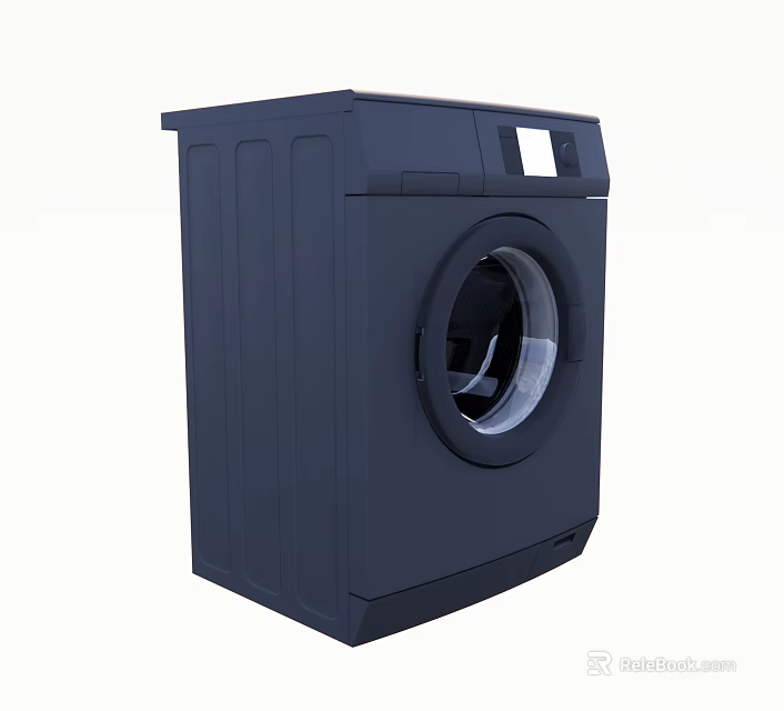 Dark Blue Front Load Washing Machine Featuring Modern Design And Transparent Door 3d model 