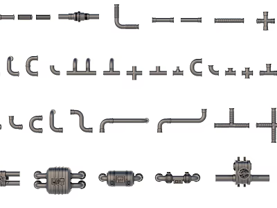 Different Types of Pipe Fittings Including Elbows Tees and Connectors 3d model