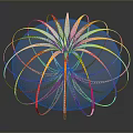Spherical Decorative Sculpture With Mirrored Surface And Radial Yellow Pink Strips