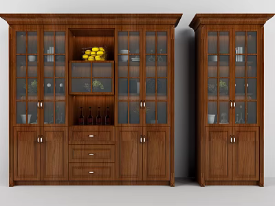 Wooden Wine Cabinet With Glass Doors And Storage For Wine Bottles Glasses And Decor 3d model