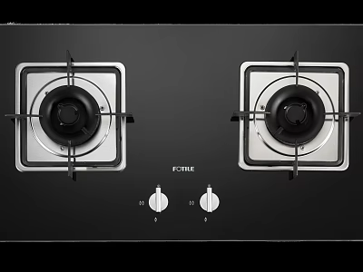 FOTILE Double Burner Gas Stove With Black Surface And Control Knobs For Modern Kitchen 3d model