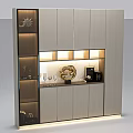 Modern Minimalist Sideboard With LED Lighting Open Shelves Wine Glasses And Decorative Items