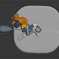 Orange Monkey Hanging On Street Lamp Pole With Street Light And Base