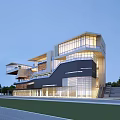 Modern Commercial Complex Architecture With Riverfront Greenery And Traditional Style Buildings