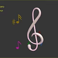 Golden Treble Clef With Music Notes And Sharp Symbols On Dark Background