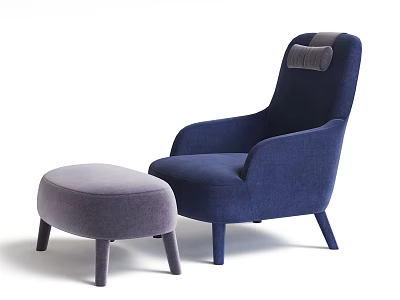 Navy Blue Modern Armchair With Light Purple Ottoman For Stylish Living Room 3d model