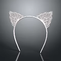 Silver Headband Accessory With Stylish Intricate Lace Cat Ear Decorations 3d model