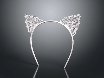 Silver Headband Accessory With Stylish Intricate Lace Cat Ear Decorations 3d model