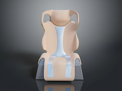 Modern Ergonomic Chair Design With Light Beige Cushion Blue Stripe And Gray Base 3d model