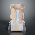 Modern Ergonomic Chair Design With Light Beige Cushion Blue Stripe And Gray Base