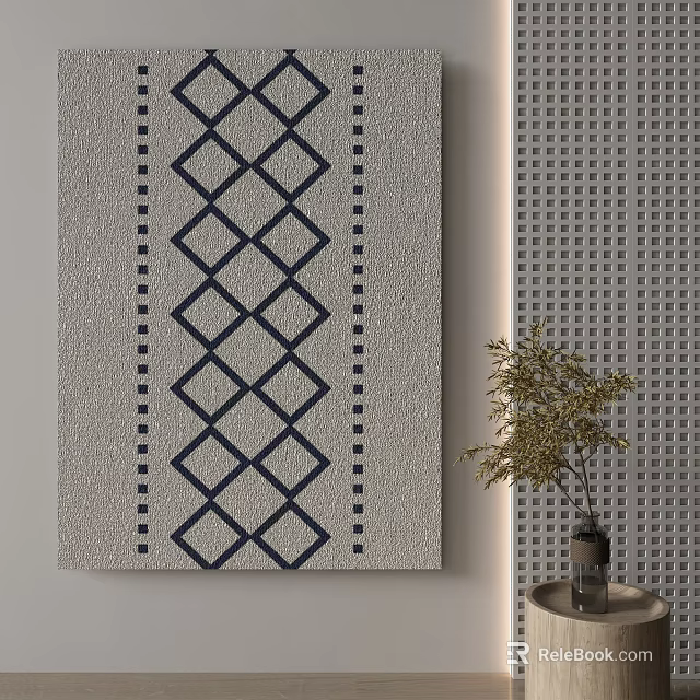 Modern Gray Square Rug With Navy Blue Diamond Pattern And Textured Weave Design 3d model