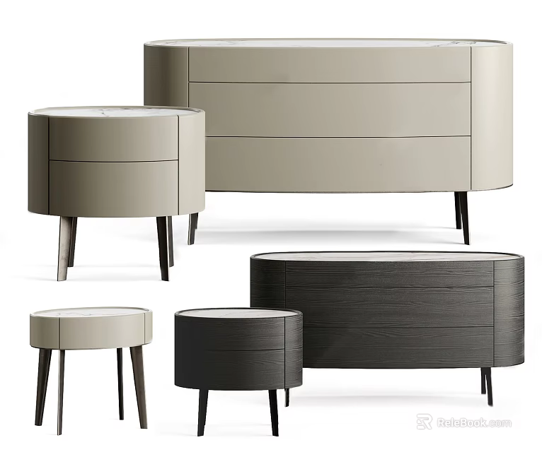 Modern Bedside Tables With Various Colors Drawer Design And Slim Legs Multiple Shapes 3d model 