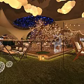 Garden Landscape With Illuminated Trees Starry Ceiling Tent And Outdoor Seating