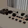 Modern Ceramic Tea Set With Teapot Teacups And Wooden Tray