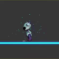 Smart Robot Moving On Blue Platform With White Circular Area And Green Dots