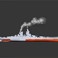 Detailed Battleship Watercraft Model With White Orange Hull And Smoke Emission