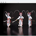 Women in Traditional Chinese Opera Costumes With Headdresses Holding Swords Performing