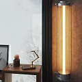 Modern LED Strip Wall Lamp Illuminating Interior With Window Snow View And Decorative Table 3d model
