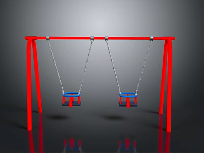 Red Swing Set With Two Blue Seats And Metal Frame On Gray Background 3d model