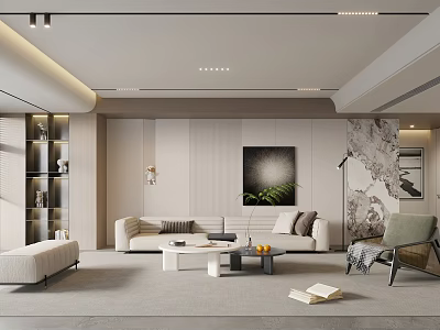 Modern Minimalist Living Room Interior With Beige Sofa Coffee Table And Wall Artwork 3d model