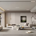 Modern Minimalist Living Room Interior With Beige Sofa Coffee Table And Wall Artwork