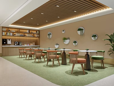 Gym Lounge Interior For Sports Fitness With Chairs Tables Plants 3d model