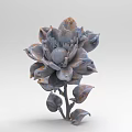 3D Modeled Plant Combination With Gray Blue Petals Orange Edges Leaves And Light Gray Background