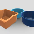 Assorted Plastic Containers in Blue Light Blue Orange Round and Square Shapes