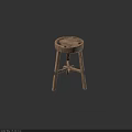Wooden Stool With Round Seat Crossed Legs And Natural Wood Grain Design