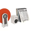 Sony Turntable Decorative Set with Orange Vinyl Record White Speakers and Jazz Vinyl Records